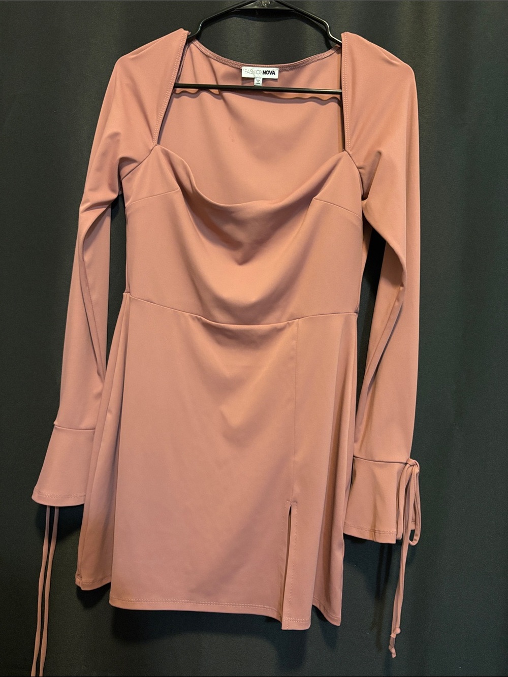 Missguided Mauve Long Sleeve Cowl Neck Mini Dress